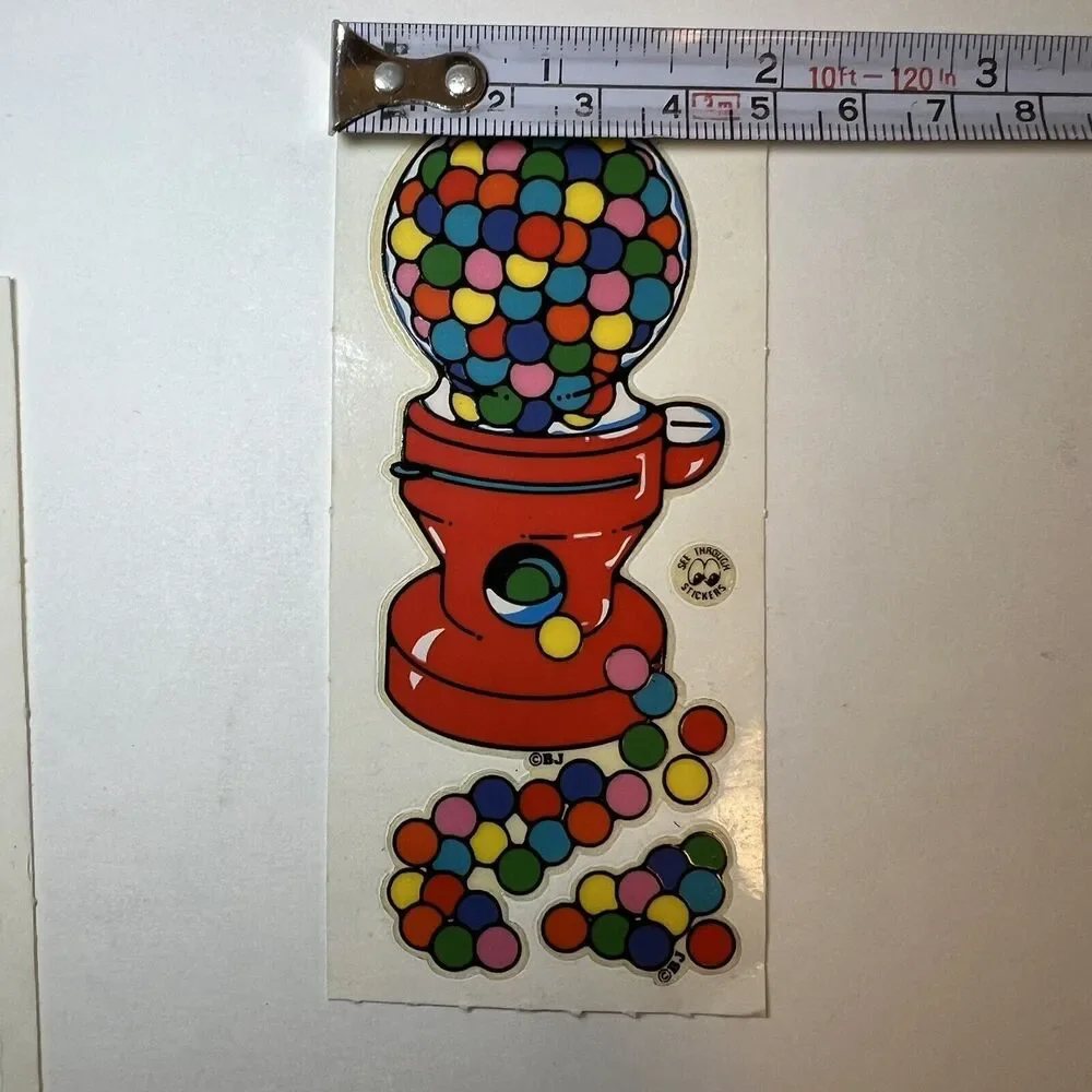 3 Vintage 80’s BJ Decal Specialties Clear Sticker Strip Gumball Machine